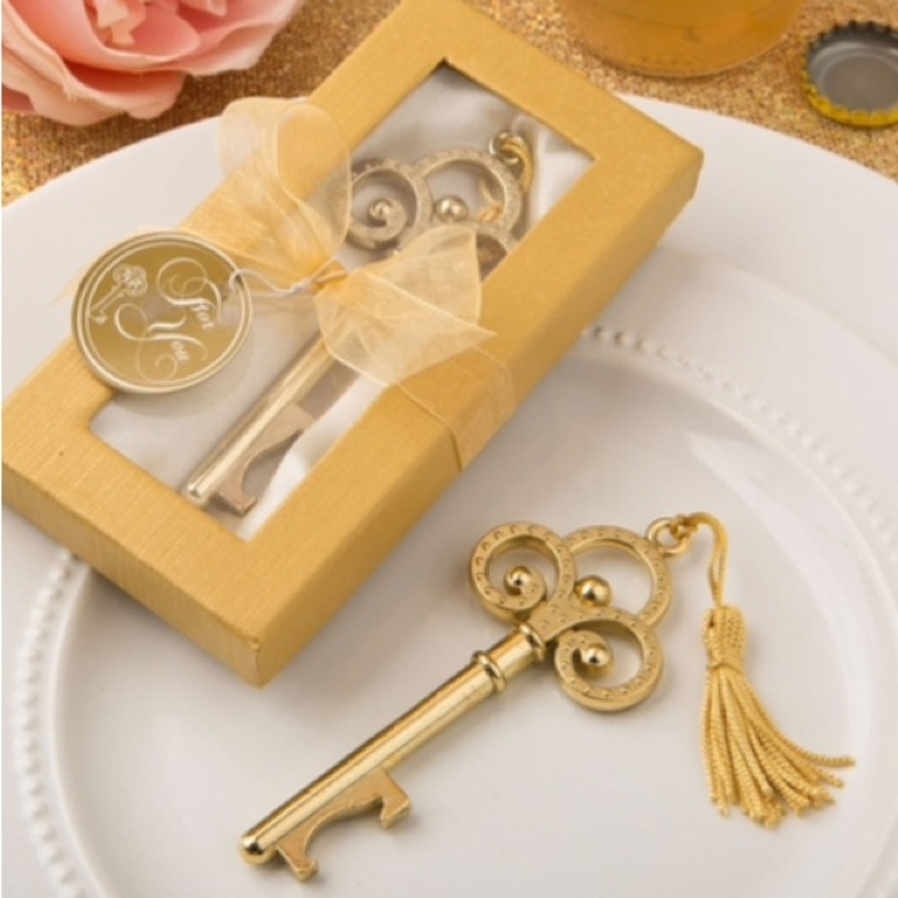 NIB Elegant Gold Antique-Style Key Bottle Opener - Wedding Favor & Party Gift